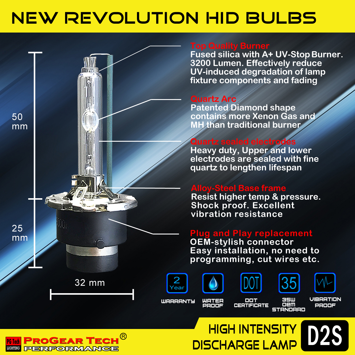 ProGear Tech Performance Heavy Duty D2S D2R D2C HID Xenon Bulb specification