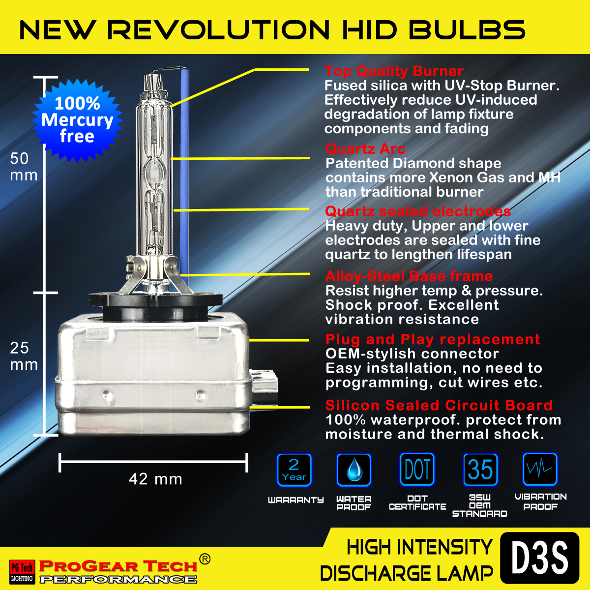 ProGear Tech Performance D3S HID Xenon bulb specification