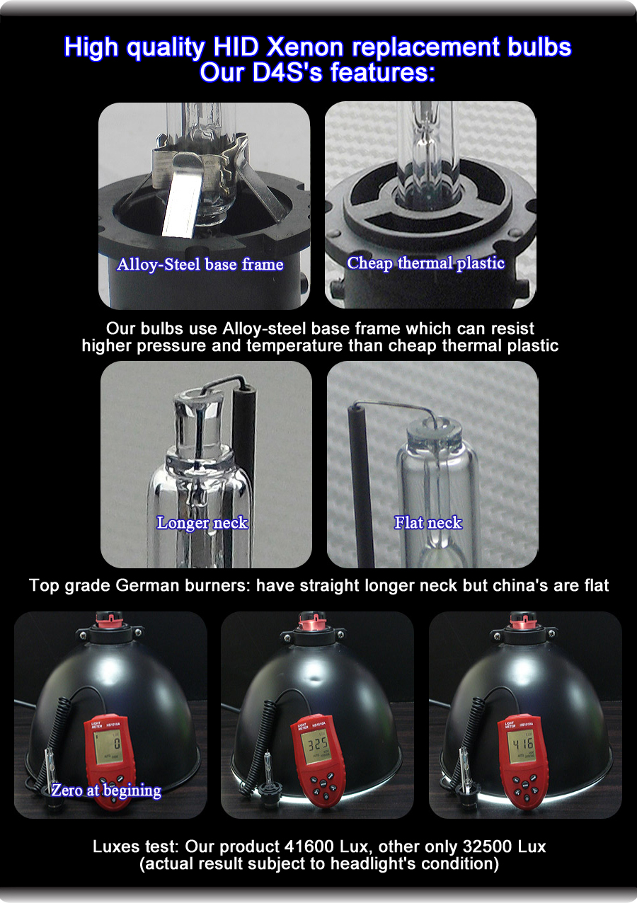 D4S D4R HID Xenon bulbs features Germany burner High lumen test 
