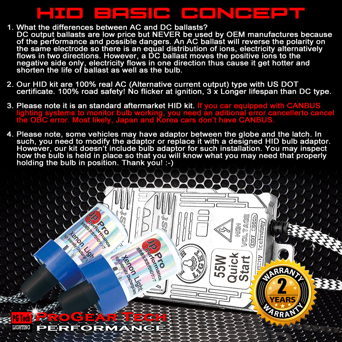 55W HID Conversion Kit - H4, H7, H11, H13, 9003, 9006 Bi-Xenon Hi/Lo Beam Kit